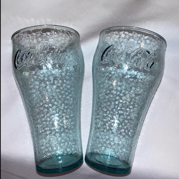 Vintage Pebbled Plastic Coca Cola Embossed Logo Glasses 6.5 Inch Tall Coke - Picture 2 of 16